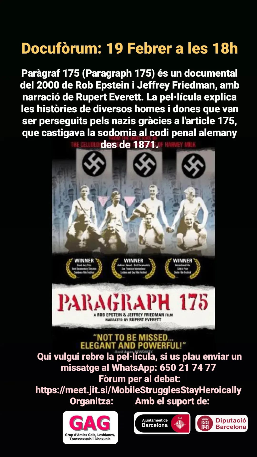 Dissabte, 19 de febrer a les 18h: Cinefòrum “Paragraph 175”