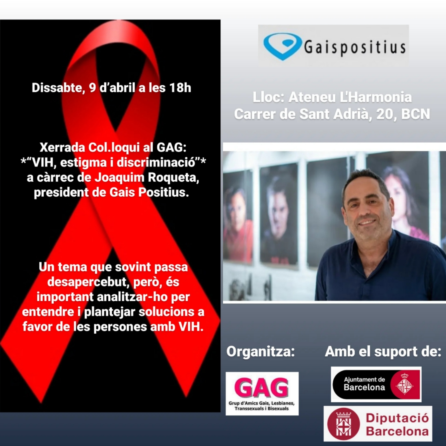 Dissabte, 9 d’abril a les 18h: Xerrada “VIH, estigma i discriminació”