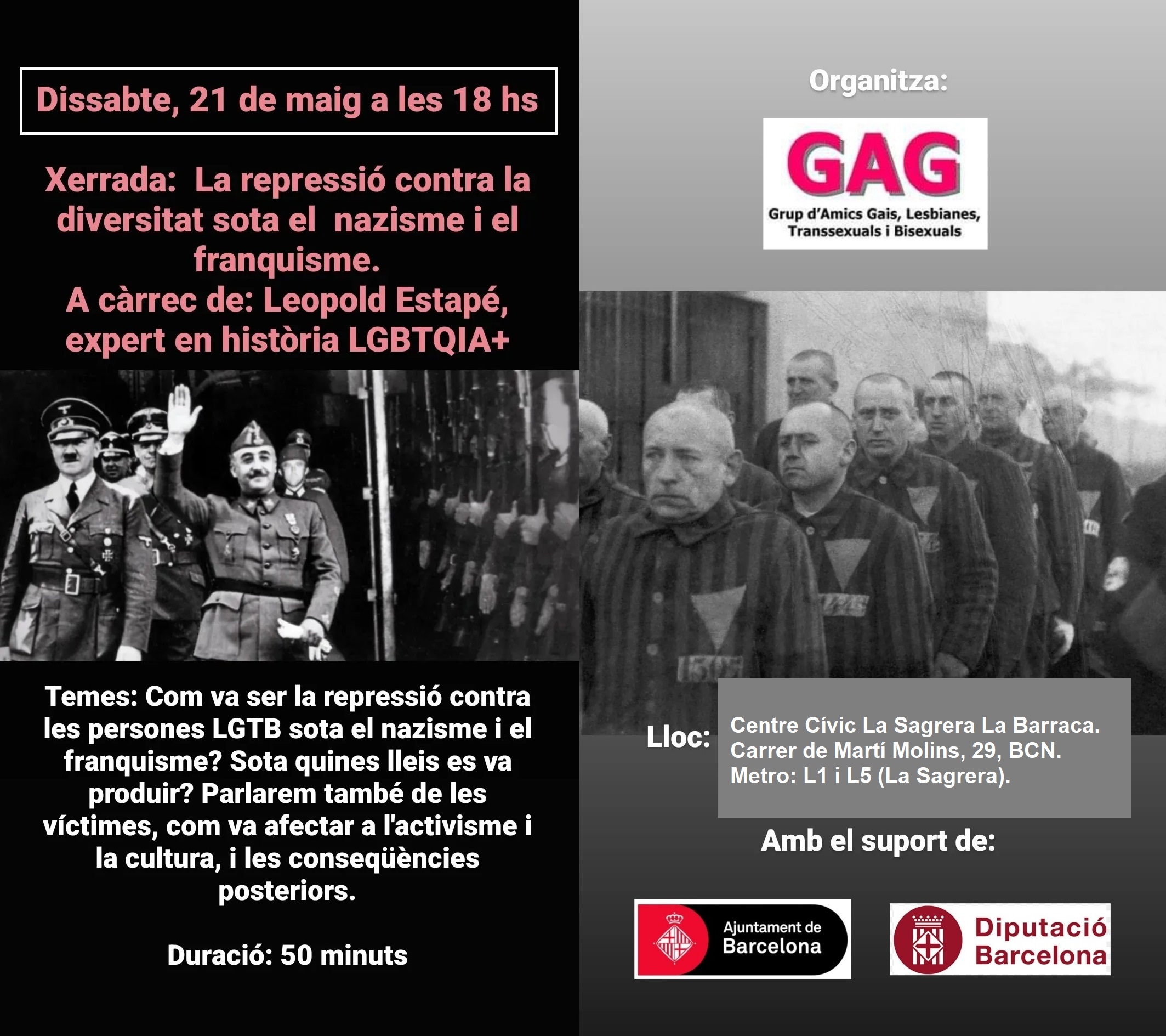 Sábado, 21 de maio a las 18h: Charla «La represión contra de la diversidad». A cargo de Leopold Estapé