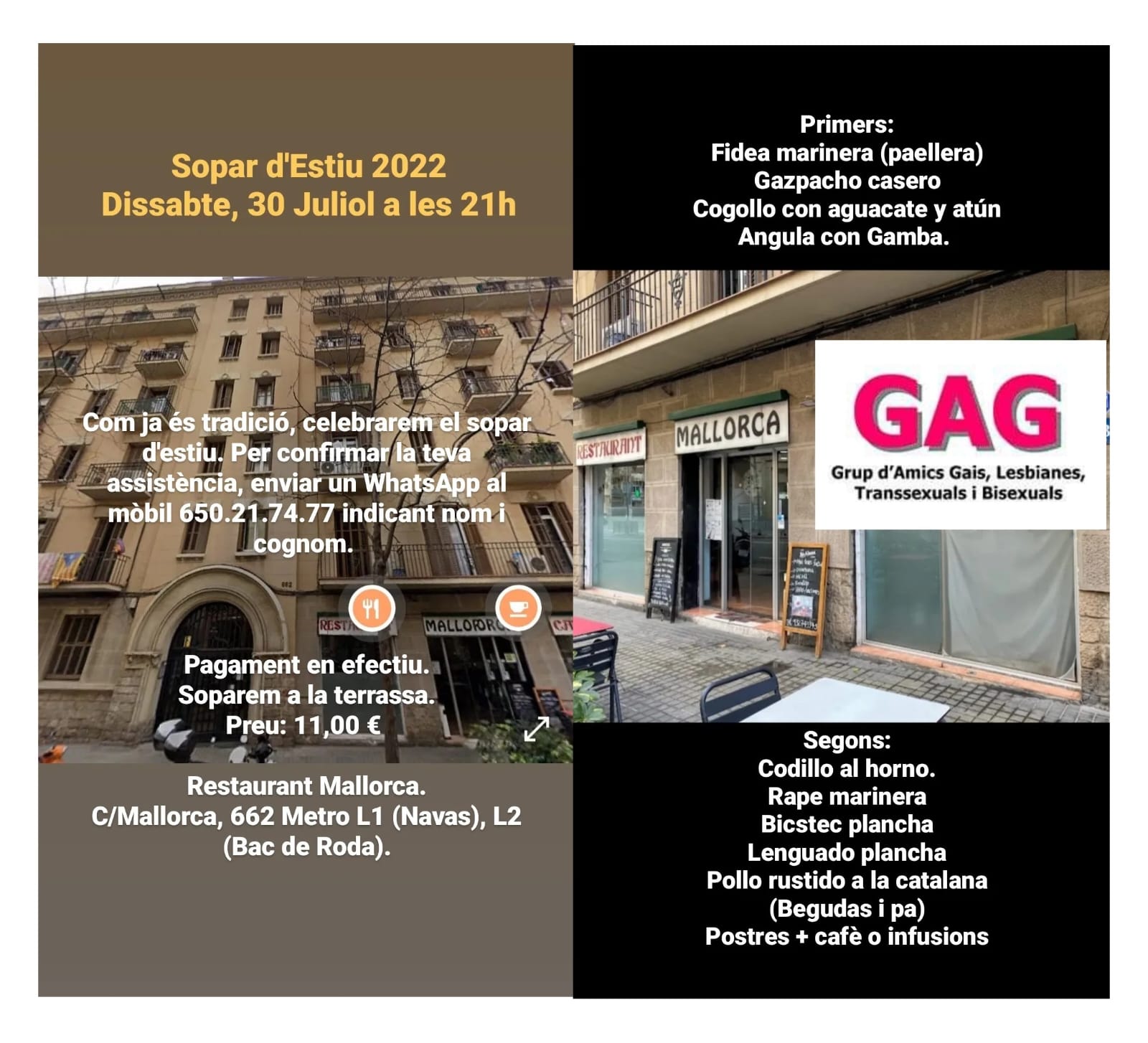 Dissabte, 30 juliol a les 21 h – Sopar d’Estiu 2022