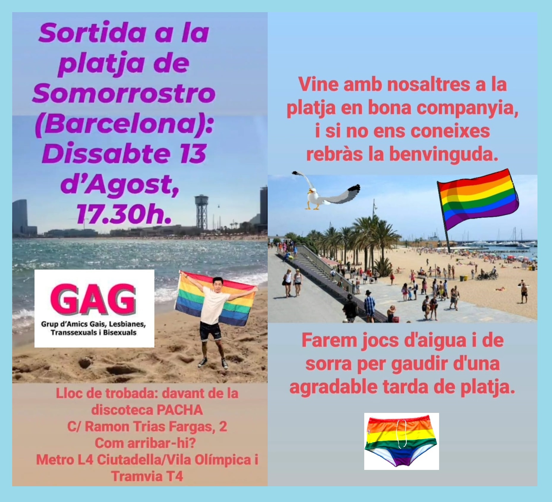Dissabte 13 d’Agost, 17.30h. – Sortida a la platja de Somorrostro (Barcelona).