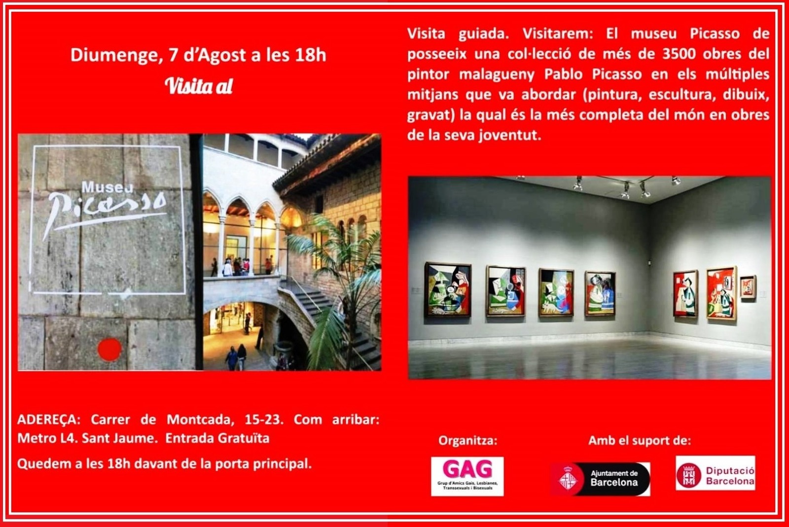 Diumenge, 7 d’agost a les 18 h. Visita al Museu Picasso.