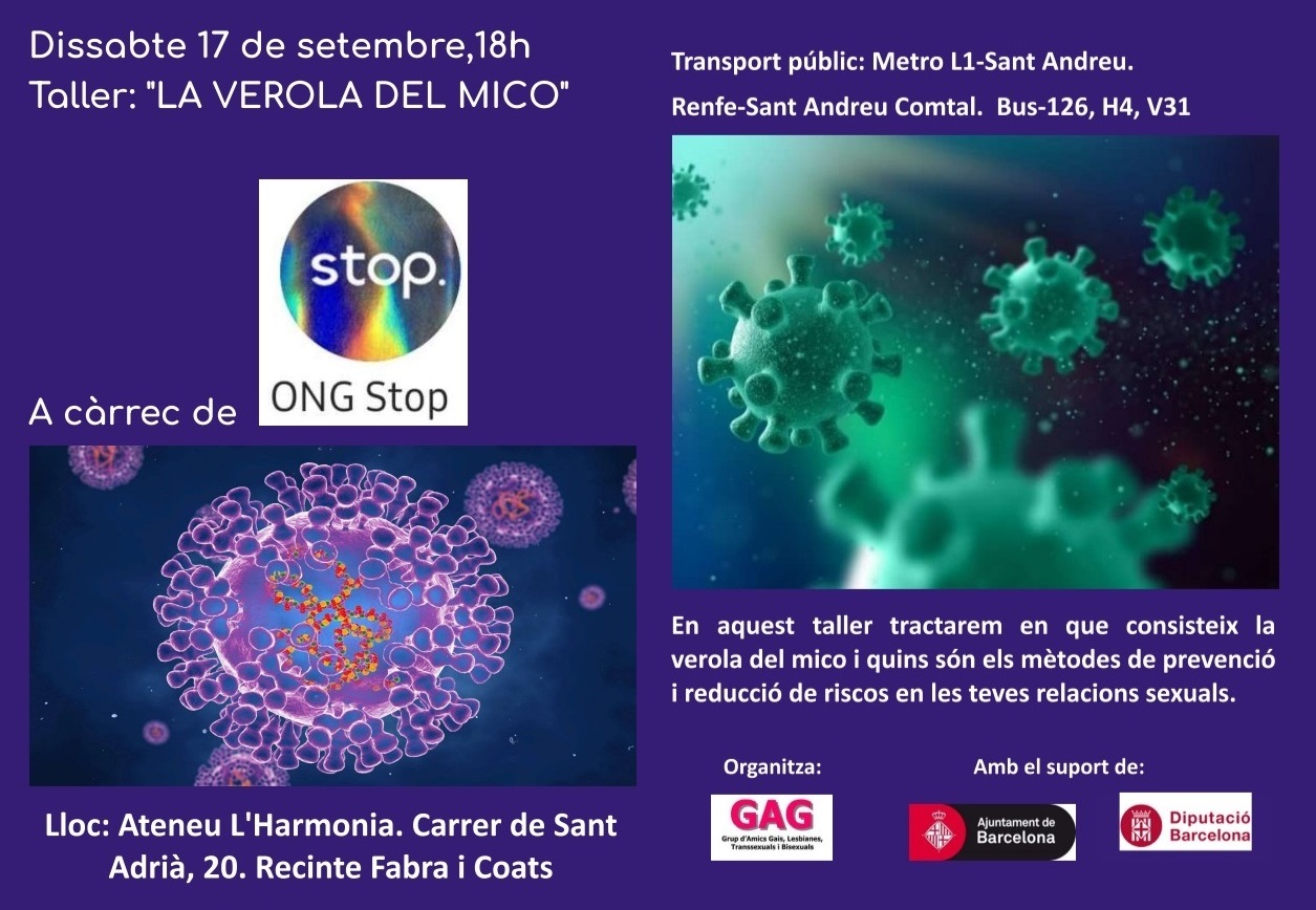 Dissabte 17 de setembre,18h: Taller: “LA VEROLA DEL MICO”. A càrrec de “ONG Stop”