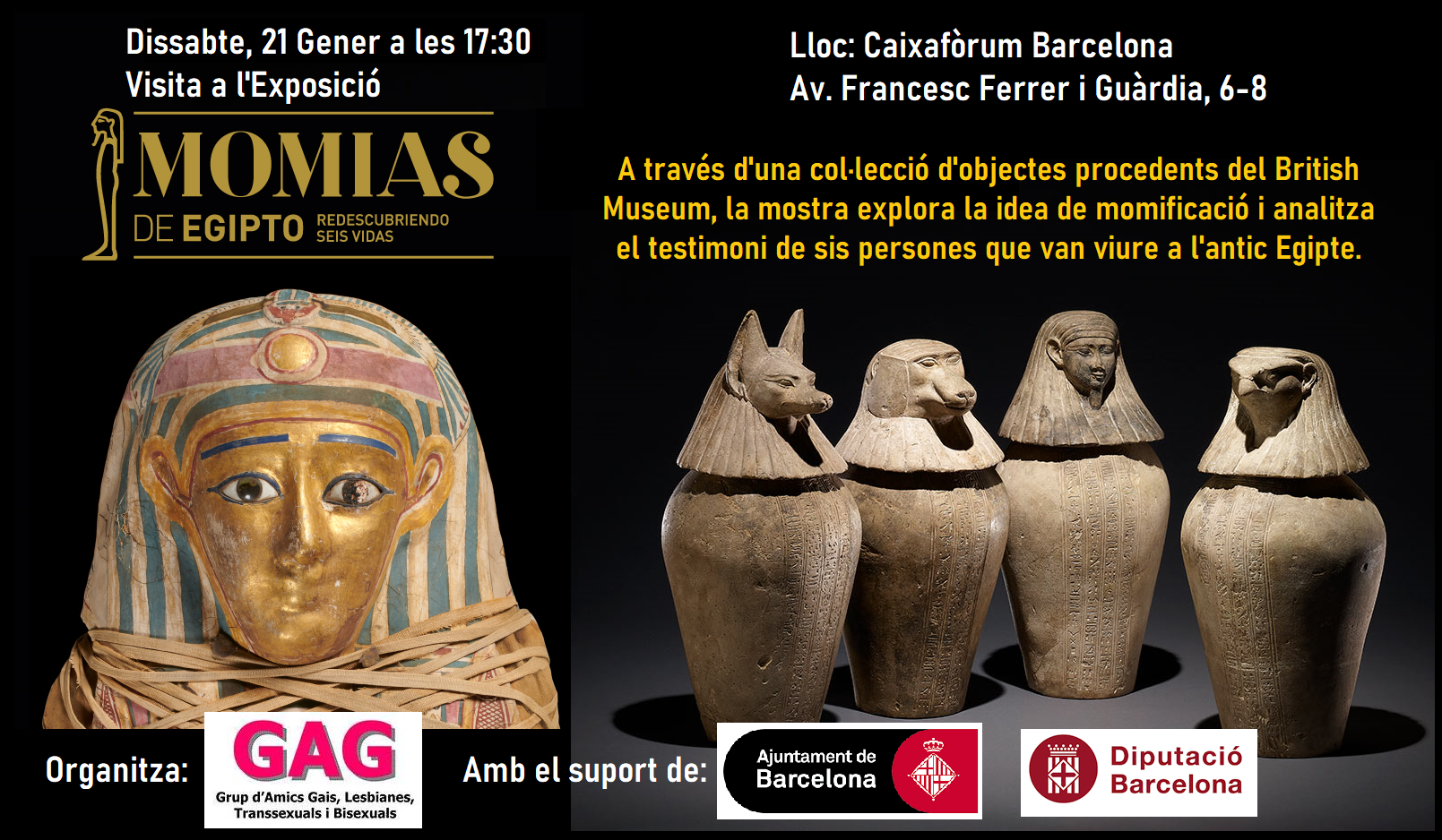 Dissabte, 21 de Gener 2023 a les 17:30: Visita a l’Exposició “Mòmies”