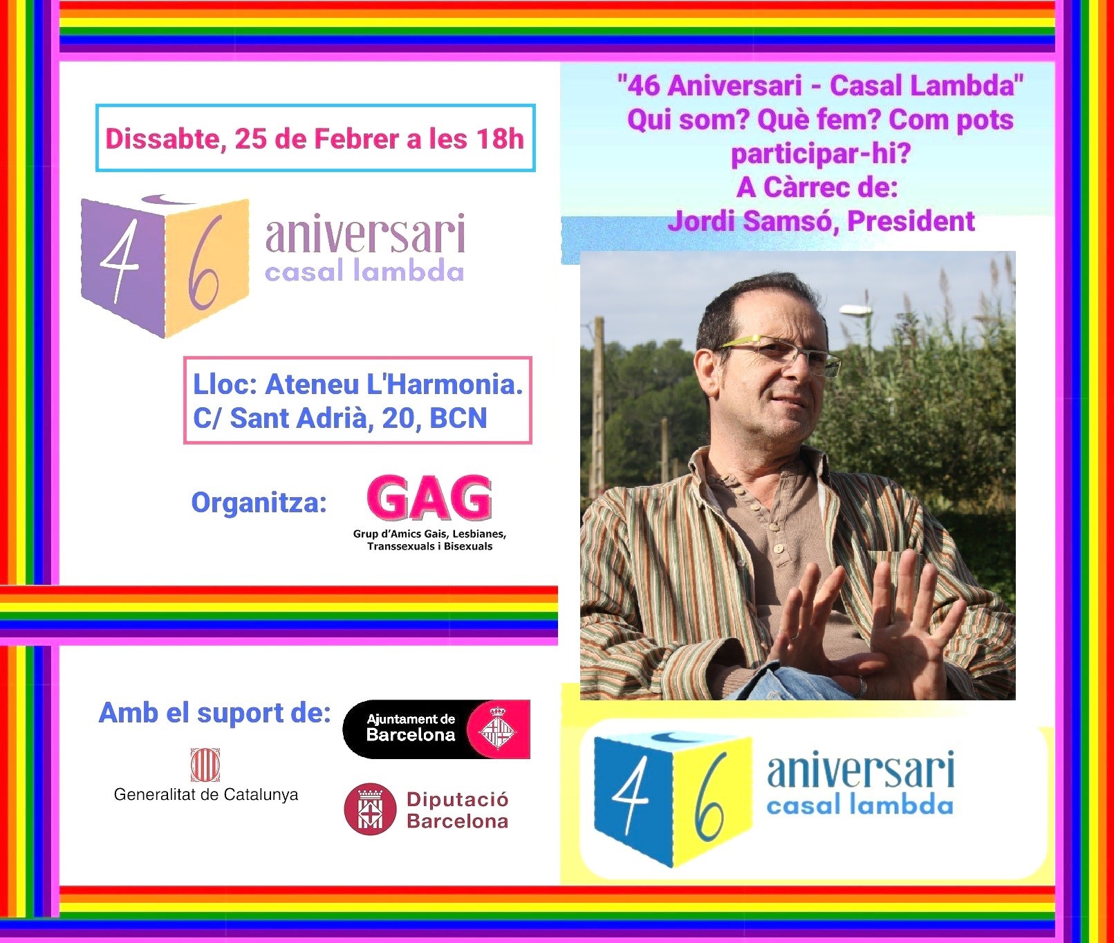 Dissabte, 25 de febrer a les 18: 46 Aniversari – Casal Lambda