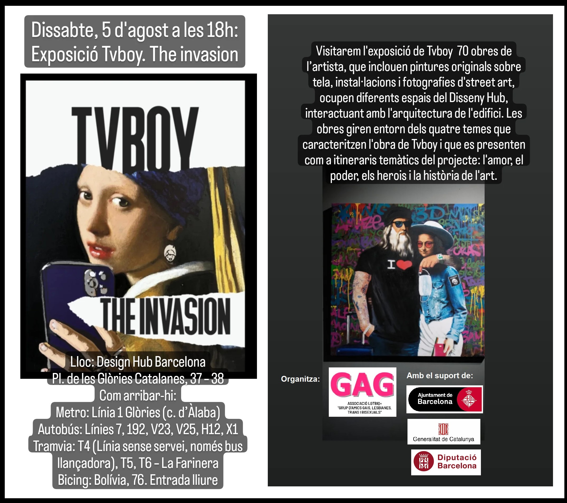 Sábado, 5 de agosto a las 18h: Visita a la Exposición «TvBoy. The invasion». Design Hub Barcelona.