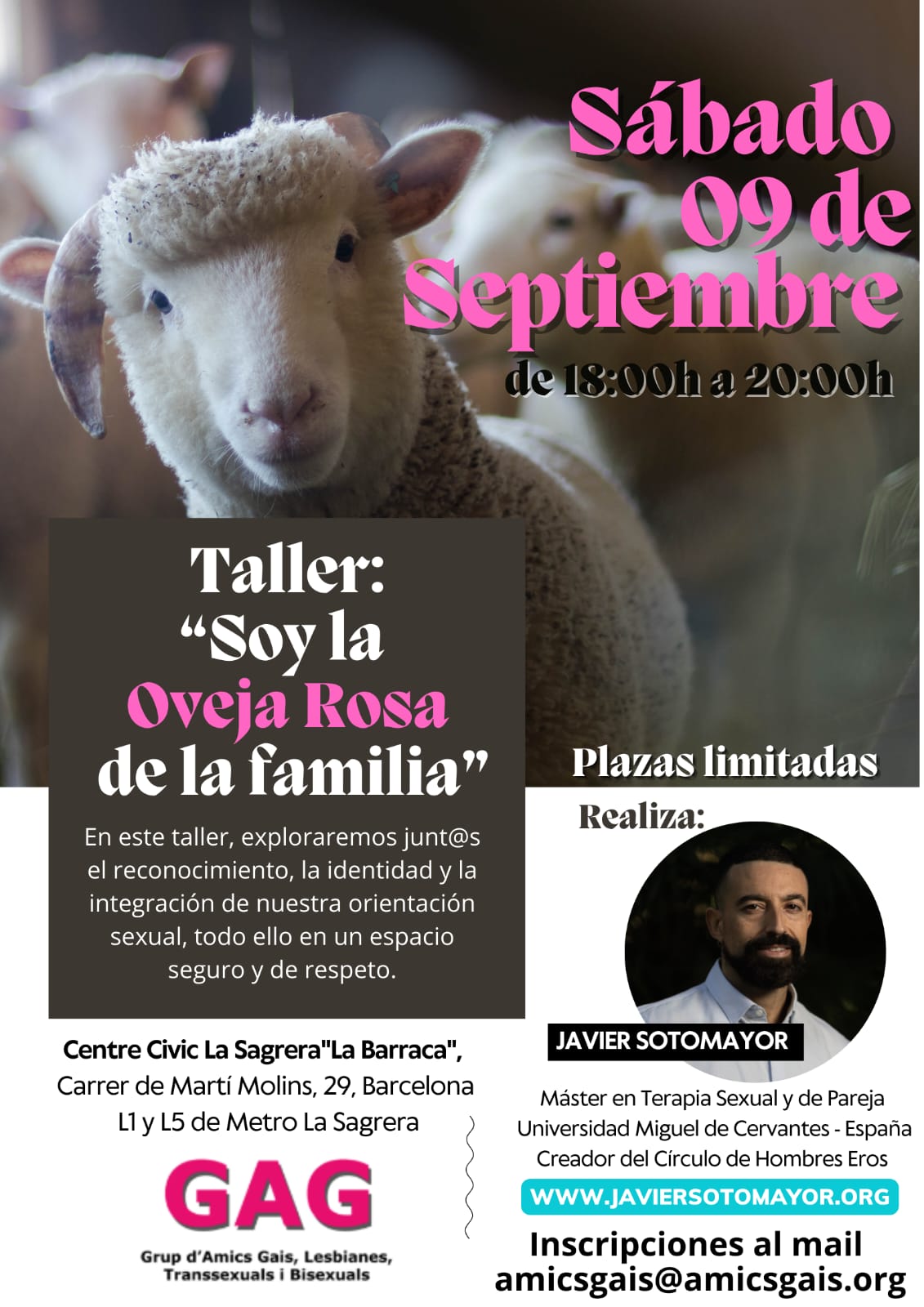 Sabado, 9 de septiembre a las 18h. Taller «Soy la oveja rosa de la familia»
