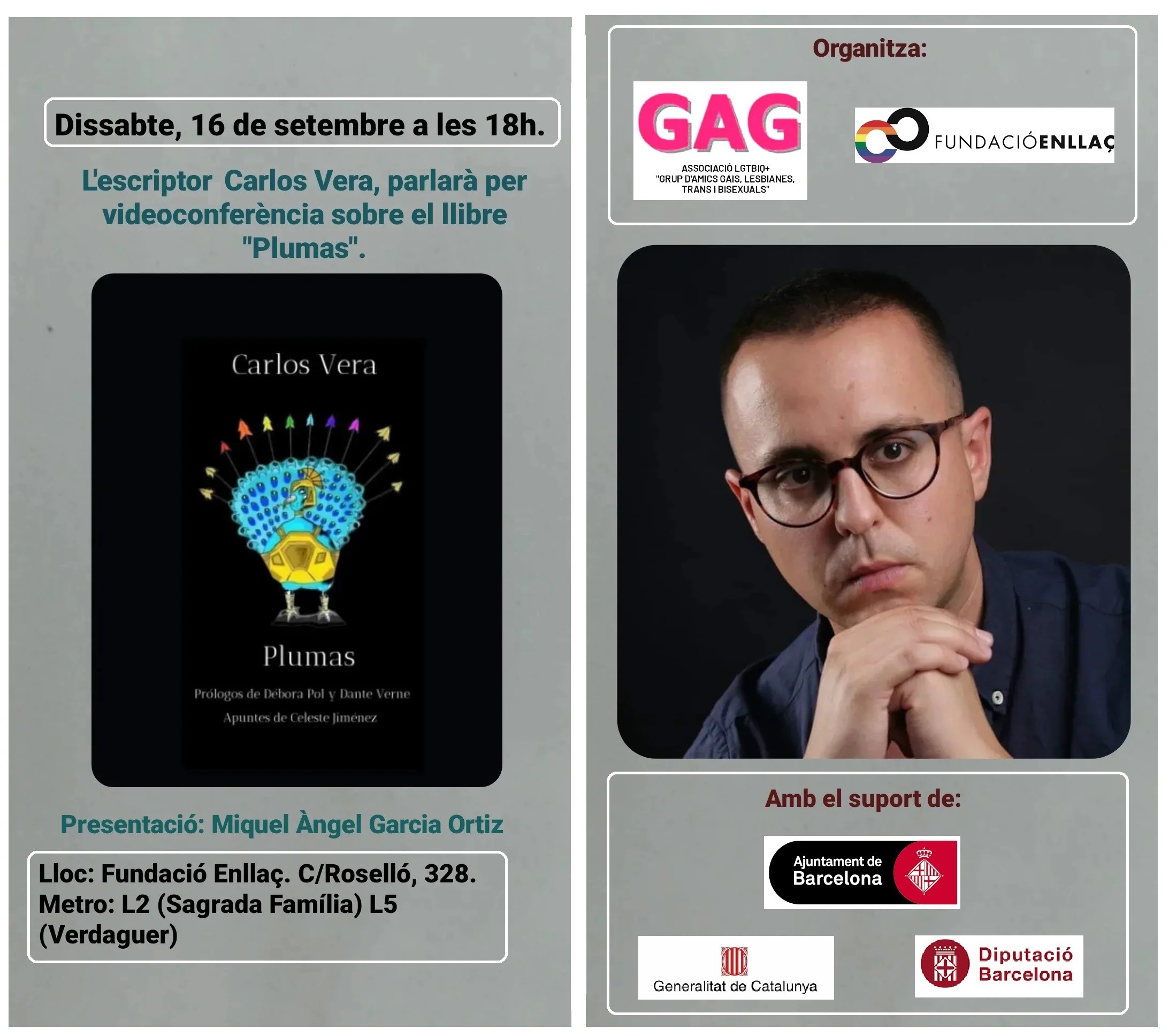 Sábado, 16 de septiembre a las 18h: Videoconferencia con el escritor Carlos Vera