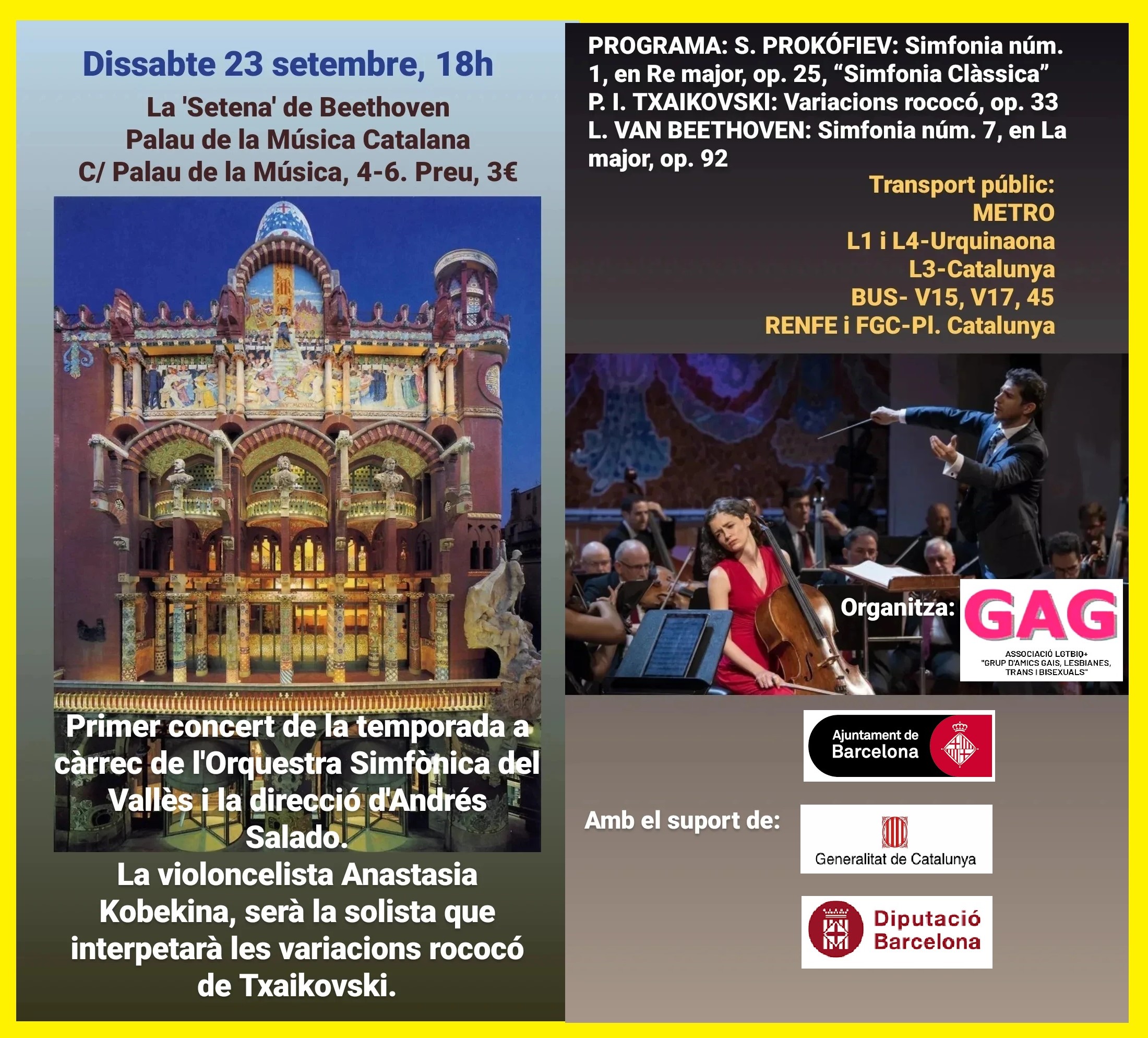 Dissabte, 23 de setembre a les 18h: Concert al Palau de la Musica Catalana