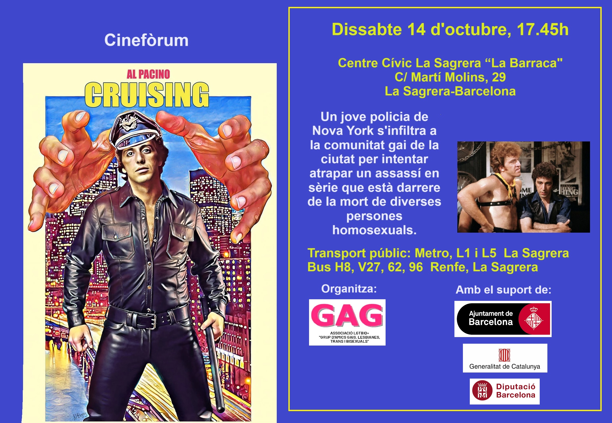 Dissabte 14 d’octubre, 17.45h. Cineforum: “CRUISING”
