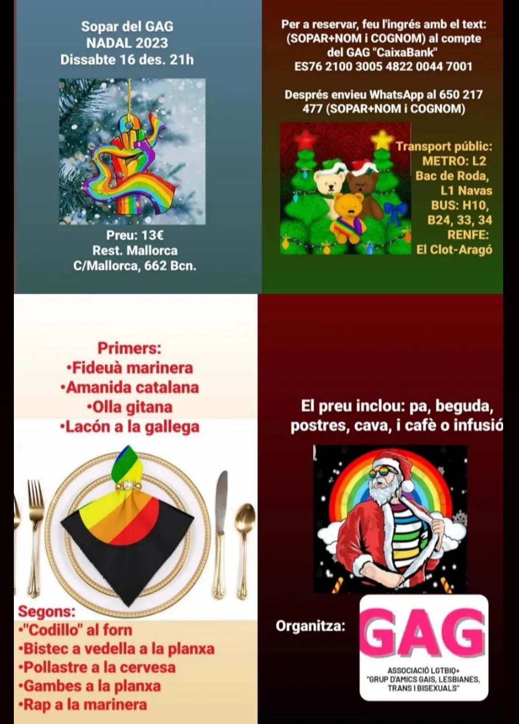 Sabado, 16 diciembre a las 21h – Cena de navidad 2023