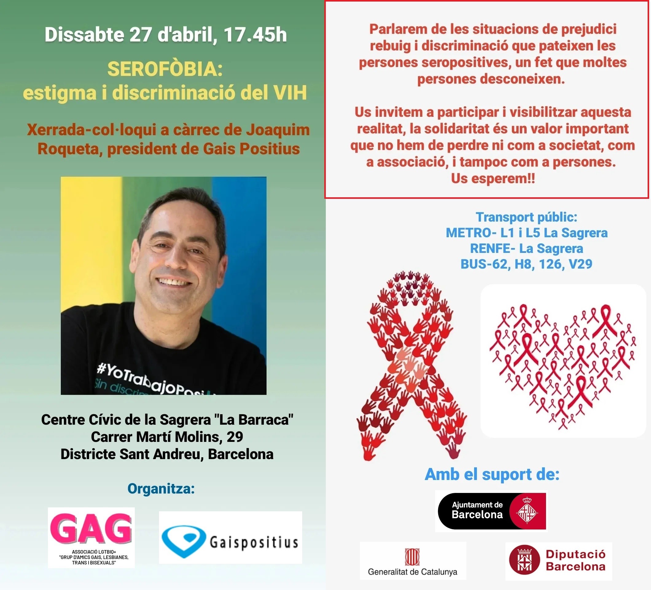 Dissabte, 27 d’abril a les 17:45 – Xerrada sobre Serofòbia, estigma i discriminació del VIH